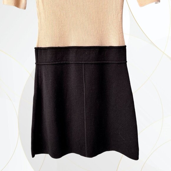 Theory Lexianna Evian Stretch Wool Blend Sweater Dress Colorblock Ivory/Black - Picture 5 of 15